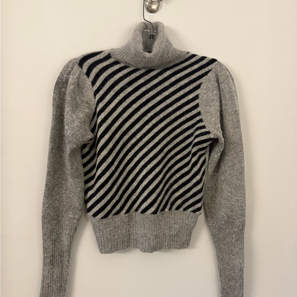 H&M Gray and Black Striped Turtleneck Sweater